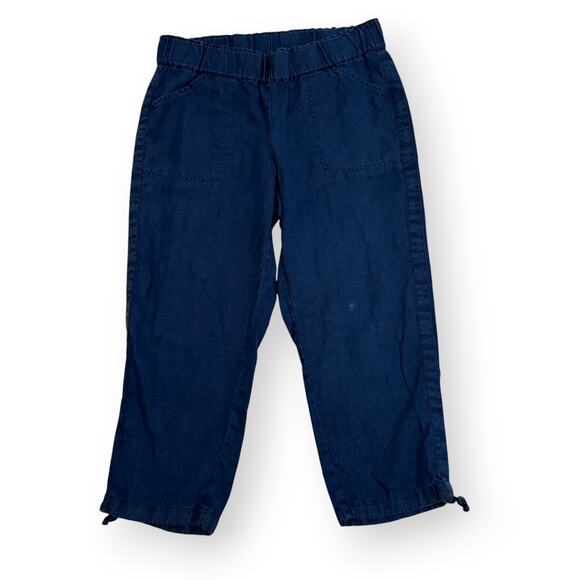 J. Jill Pure Jill Womens 100% Linen Navy Pull On Cropped Ankle Pants Medium - Picture 1 of 9